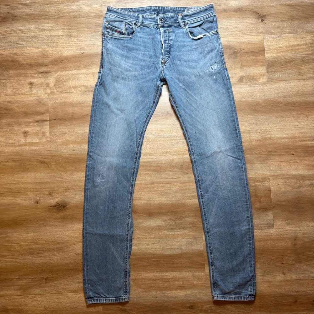 Diesel Sleenker Jeans Men 33x32 Blue Slim Skinny Distressed 069DG Stretch Denim